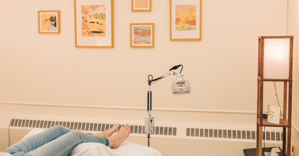 Patient napping during treatment for digestion at Seneca Falls Acupuncture in the Finger Lakes Region of NY.