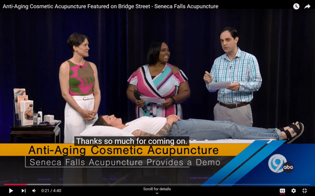 Watch cosmetic acupuncturist, Michelle Grasek, of Seneca Falls Acupuncture, perform cosmetic acupuncture live on Syracuse New Channel 9's Bridge Street.